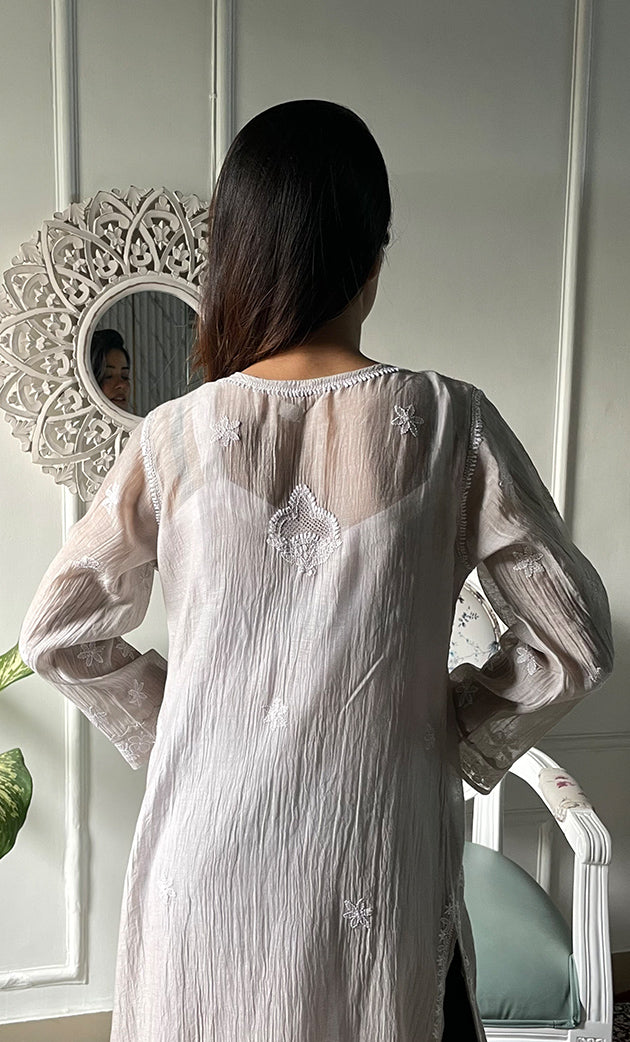 Women's Lucknowi Handcrafted Mul Chanderi Chikankari Kurti - HONC0329790