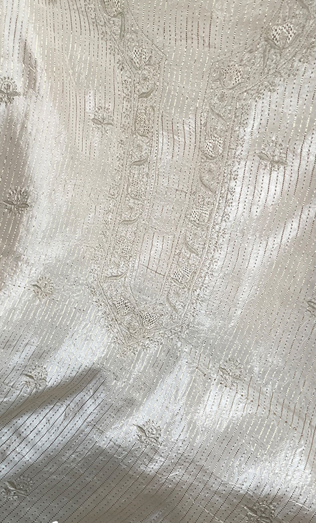 Lucknowi Handcrafted Munga Silk Chikankari Unstitched Men's Kurta Fabric - HONC0282779