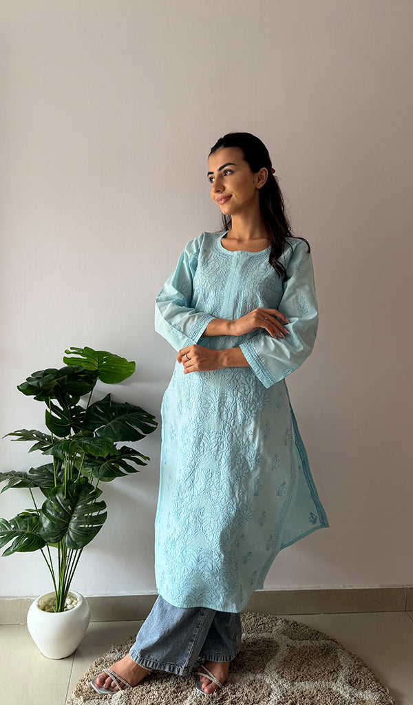 Women's Lakhnavi Handcrafted Cotton Chikankari Kurti - HONC0210174
