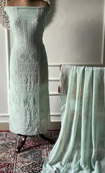 将图像加载到图库查看器中， Women's Lakhnavi Handcrafted Unstitched Mul Chanderi Kurta And Dupatta Set - HONC0329041