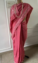 Load image into Gallery viewer, Women&#39;s Lakhnavi Handcrafted Munga Silk Chikankari Saree - HONC0307133
