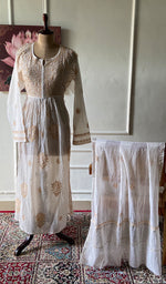Load image into Gallery viewer, Women's Lakhnavi Handcrafted Mul Chanderi Semi - Stitched Kurta And Dupatta Set - HONC0274495