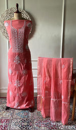 Load image into Gallery viewer, Women's Lakhnavi Handcrafted Mul Chanderi Unstitched Chikankari Full Suit Material - HONC0338249