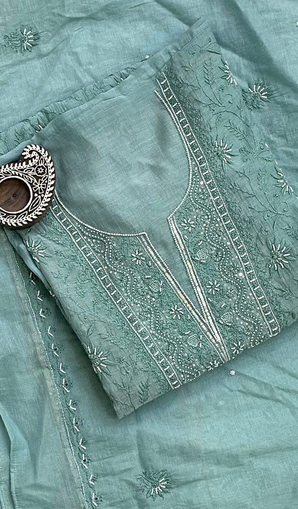 Women's Lakhnavi Handcrafted Mul Chanderi Semi - Stitched Kurta And Dupatta Set-  HONC0195705