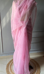 Load image into Gallery viewer, Amna Women&#39;s Lucknowi Handcrafted Pure Organza Silk Chikankari Saree - HONC0283191

