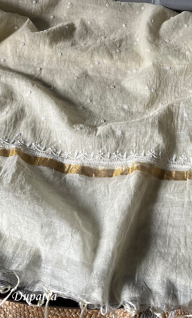 Jazba Women's Lakhnavi Handcrafted Mul Chanderi UnStitched Kurta And Dupatta Set - HONC0301694