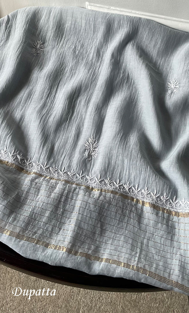 Women's Lakhnavi Handcrafted Mul Chanderi Semi - Stitched Kurta And Dupatta Set- HONC0309525