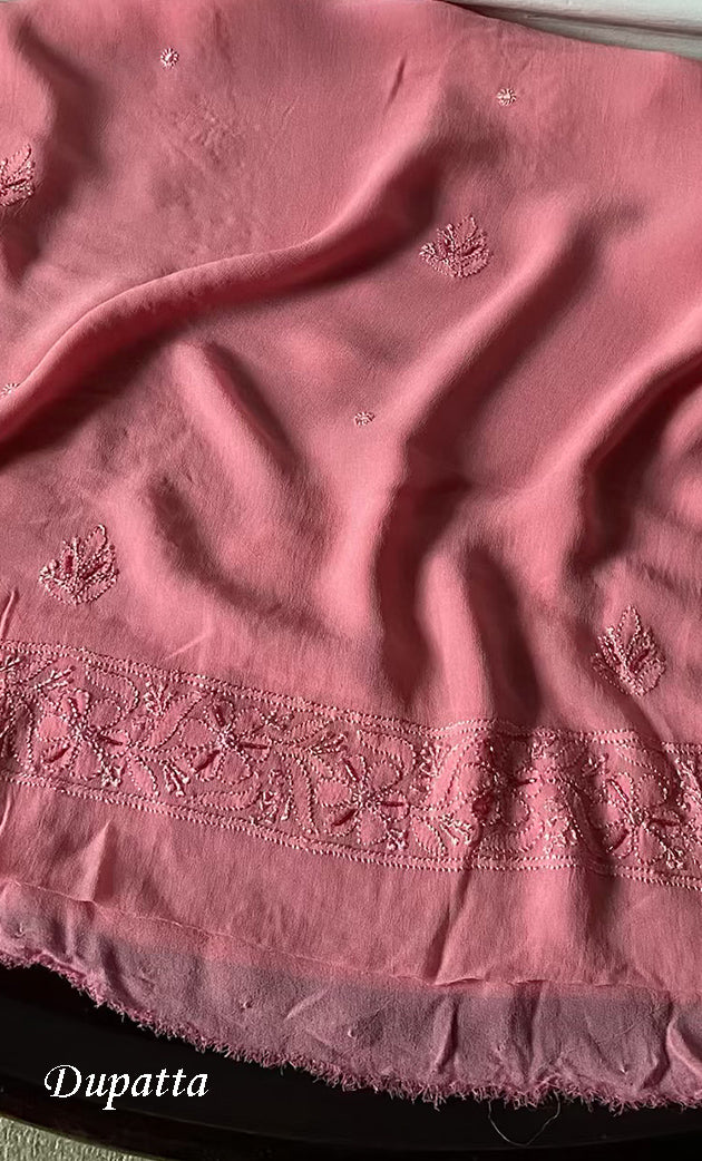 Women's Lakhnavi Handcrafted Viscose Georgette Chikankari Full Suit Material - HONC0277016