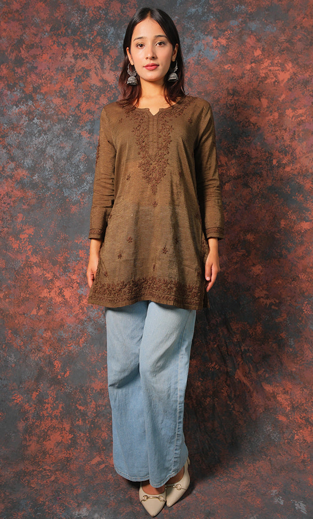 Atifa Women's Lakhnavi Handcrafted Cotton Chikankari Top - HONC0331496
