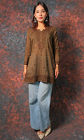 Atifa Women's Lakhnavi Handcrafted Cotton Chikankari Top - HONC0331496