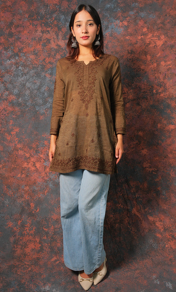Atifa Women's Lakhnavi Handcrafted Cotton Chikankari Top - HONC0331496