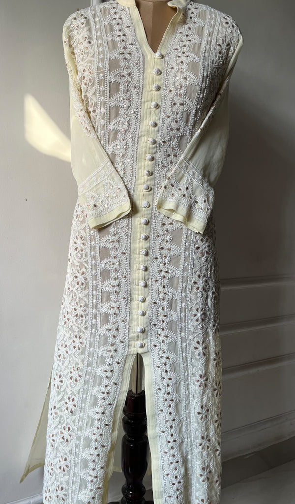Women's Lakhnavi Handcrafted Faux-Georgette Chikankari Kurti - HONC0234543