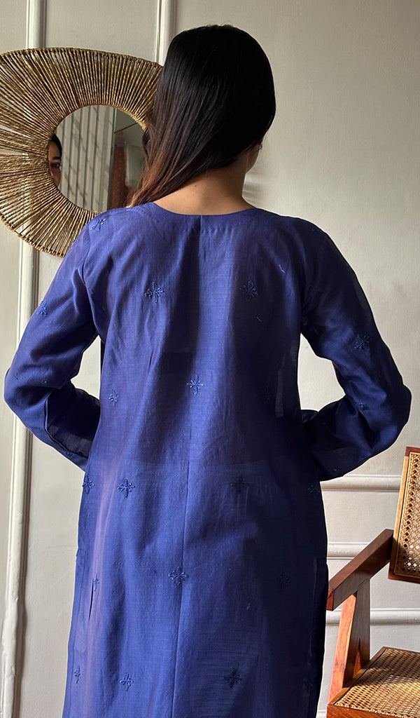 Women's Lucknowi Handcrafted Chanderi Silk Chikankari Kurti - HONC0342789