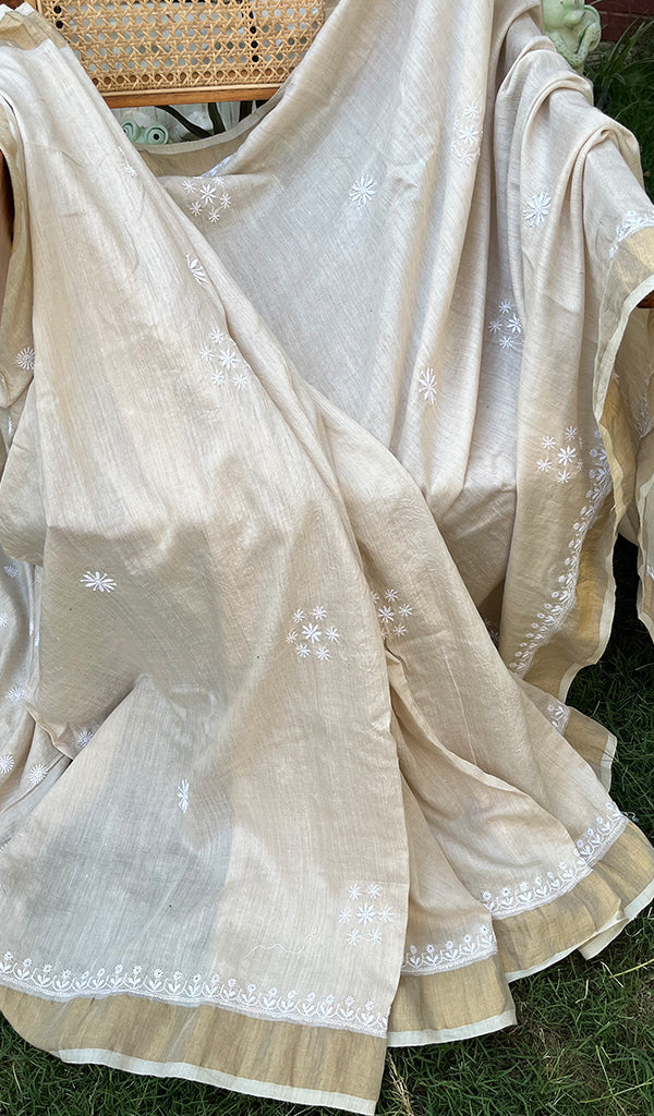 Women's Lakhnavi Handcrafted Munga Silk Chikankari Saree - HONC0266958