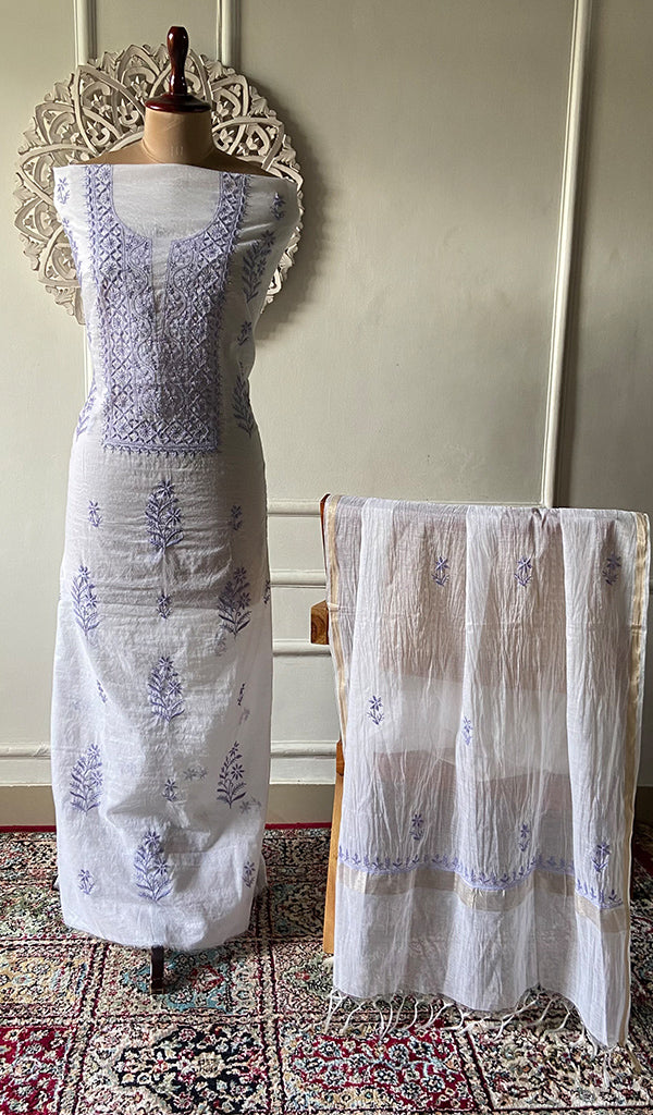 Women's Lakhnavi Handcrafted Mul Chanderi Unstitched Kurta And Dupatta Set -  HONC0314677