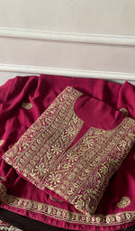 将图像加载到图库查看器中， Women's Lakhnavi Handcrafted Pure Silk Georgette Chikankari Unstitched Kurta And Dupatta Set - HONC0329374