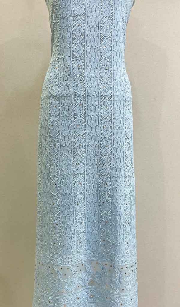 Women's Lakhnavi Handcrafted Viscose Georgette Chikankari Unstitched Kurti Fabric - HONC0206894