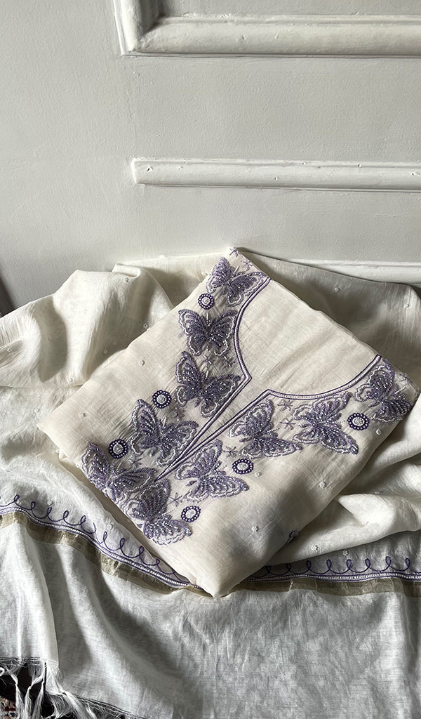 Titli Women's Lakhnavi Handcrafted Unstitchd Mul Chanderi Kurta And Dupatta Set - HONC0330017