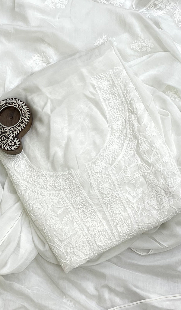 Women's Lakhnavi Handcrafted Muslin Chikankari Kurta And Dupatta Set -  HONC0202596