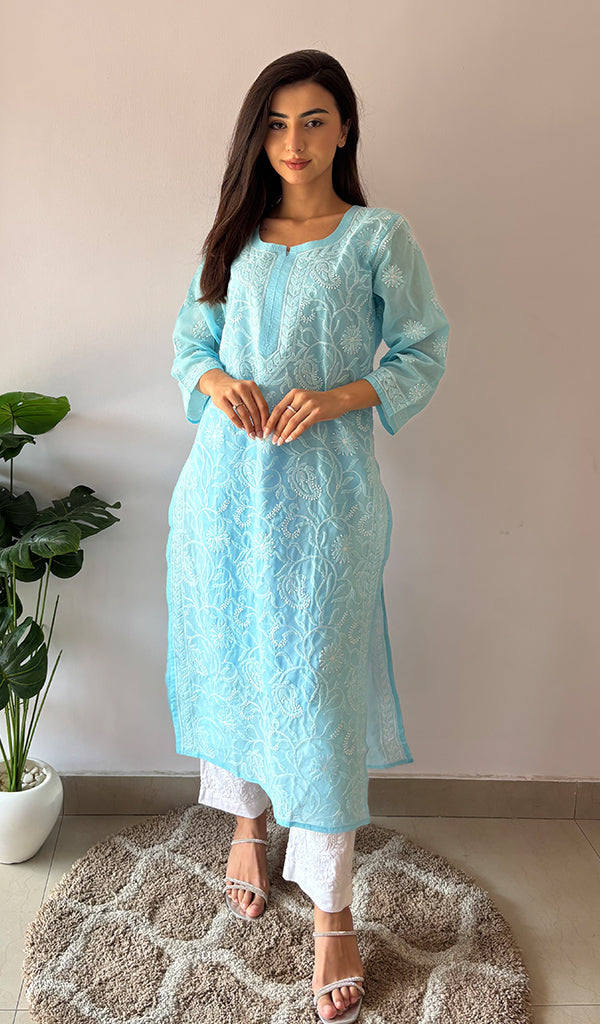 Anisa  Women's Lakhnavi Handcrafted Cotton Chikankari Kurti - HONC0356971