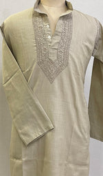 将图像加载到图库查看器中， Men&#39;s Lucknowi Handcrafted Cotton Chikankari Kurta - HONC0199723
