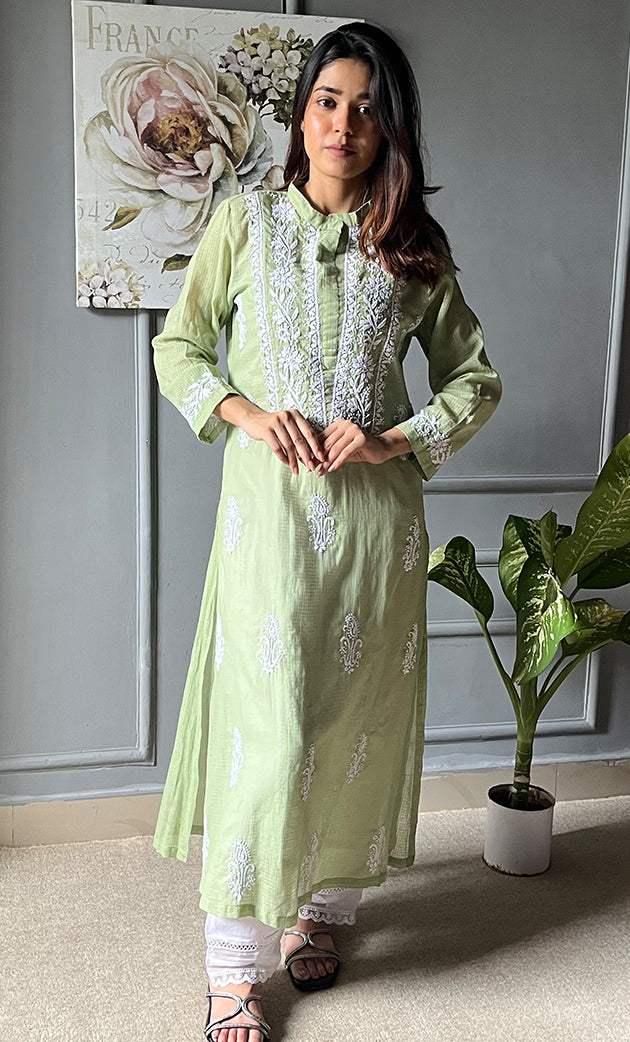 Women's Lakhnavi Handcrafted Kota Cotton Chikankari Kurti - HONC0305753