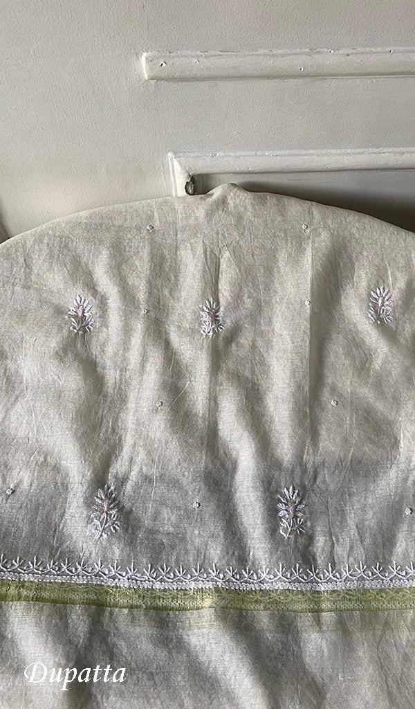 Women's Lakhnavi Handcrafted Mul Chanderi Unstitched Kurta And Dupatta Set - HONC0298568