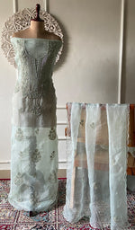 将图像加载到图库查看器中， Women's Lakhnavi Handcrafted Pure Organza Chikankari Unstitched Kurta And Dupatta Set- HONC0329220