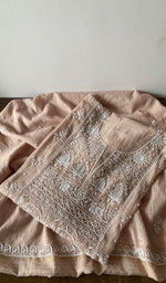 Beige Pure Mul Chanderi Chikankari 3 Pc Semi-Stitched Anarkali Suit Set