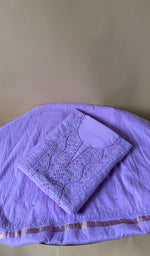Load image into Gallery viewer, Women's Lakhnavi Handcrafted Mul Chanderi Unstitched Chikankari Full Suit Material - HONC0370488