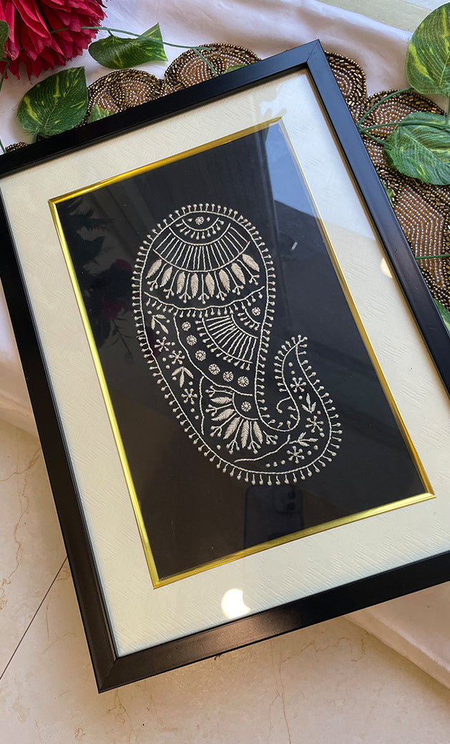 Premium Chikankari Art Wall Frame – Black & Gold (15 x 11 Inch) - HONC0269467