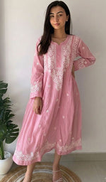 Load image into Gallery viewer, Fariah Women's Lucknowi Handcrafted Mul Chanderi Chikankari Kurti - HONC0846498