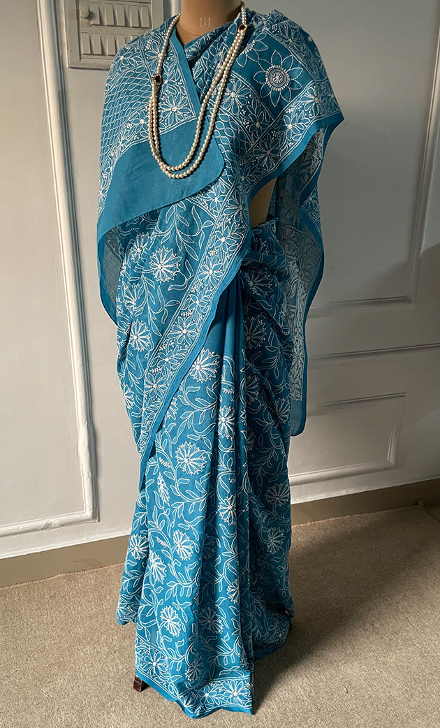 Fairoz Women's Lakhnavi Handcrafted Cotton Chikankari Saree - HONC0269064