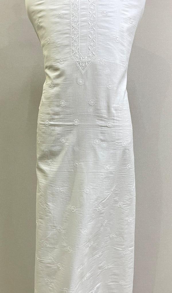 Lucknowi Handcrafted White Cotton Chikankari Unstitched Men's Kurta Fabric -  HONC0222195