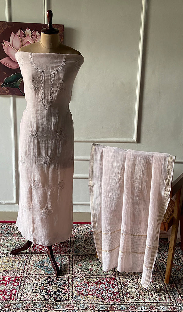 ‹› Women's Lakhnavi Handcrafted Chanderi Silk Unstitched Chikankari Full Suit - HONC0345268