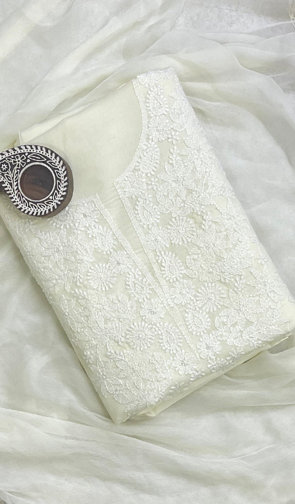Women's Lakhnavi Handcrafted Cotton Chikankari Suit Material- HONC0150333