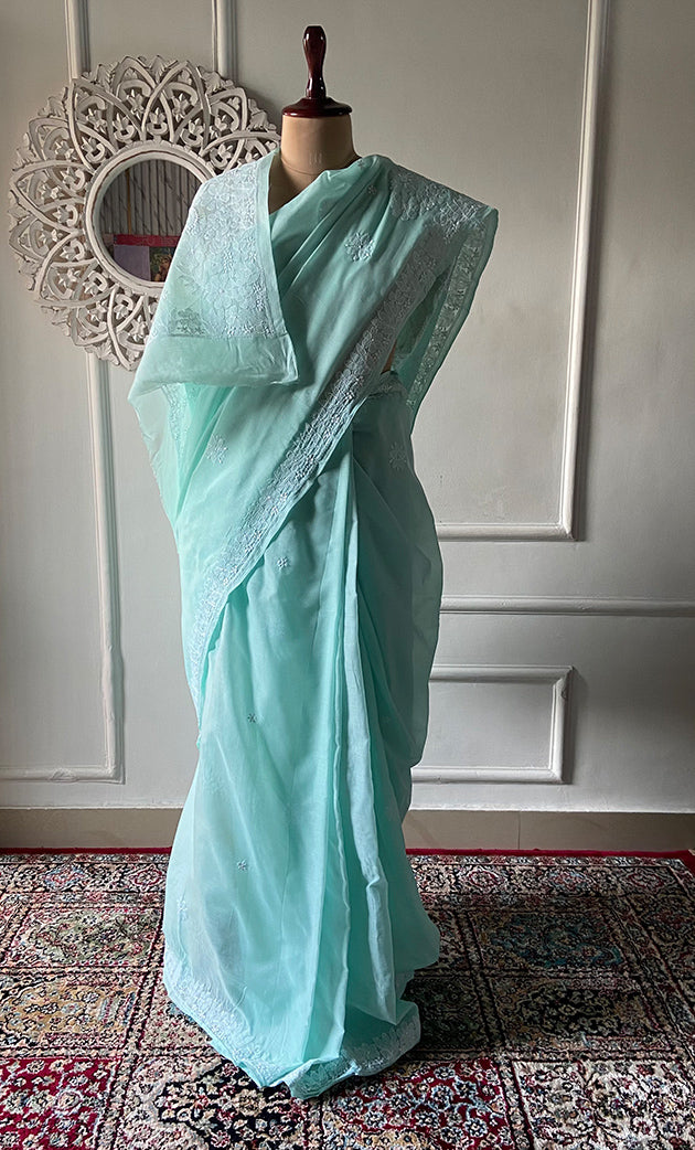 Women's Lakhnavi Handcrafted Cotton Chikankari Saree - HONC0317286