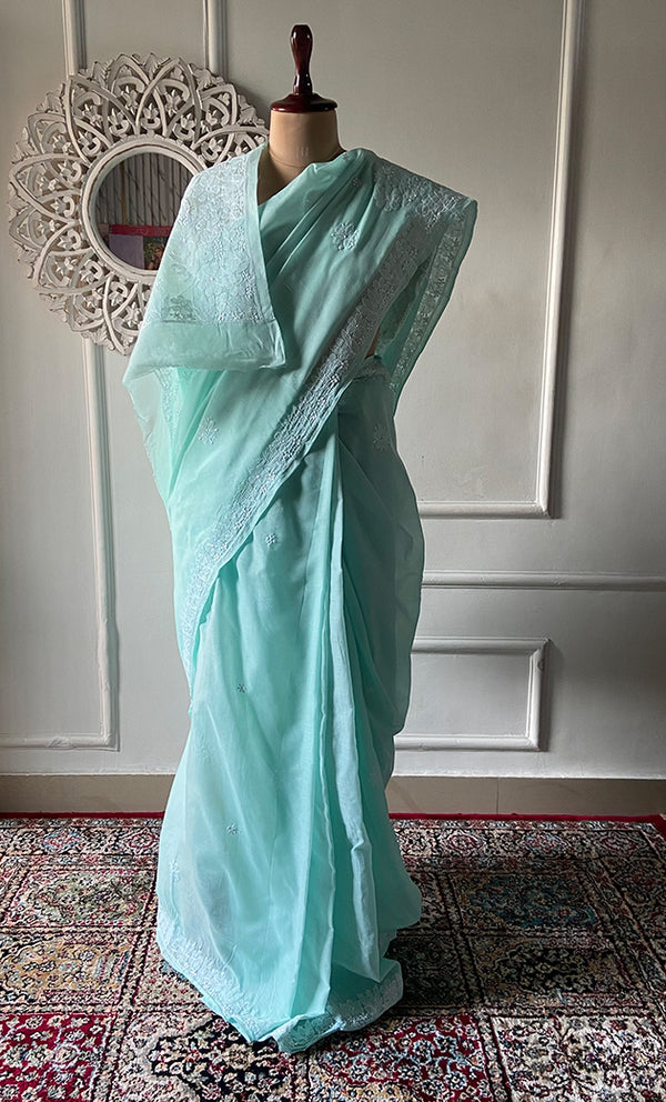 Women's Lakhnavi Handcrafted Cotton Chikankari Saree - HONC0317286