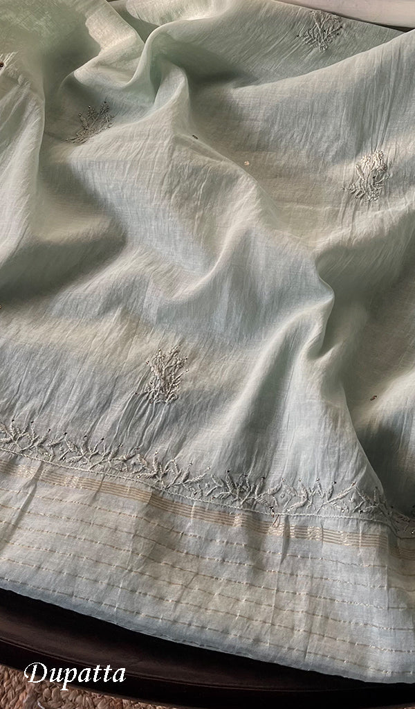 Women's Lakhnavi Handcrafted Mul Chanderi Chikankari Full Suit Material - HONC0270736