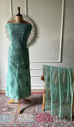 Women's Lakhnavi Handcrafted Chanderi Silk Unstitched Chikankari Full Suit - HONC0367199
