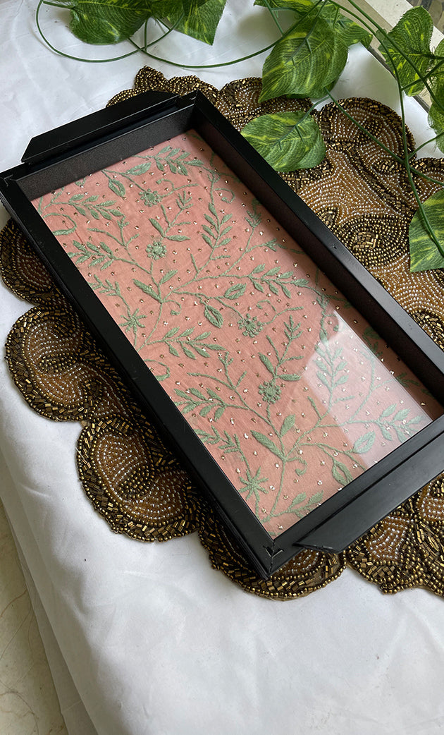 Chikankari Tray with Two Coasters - HONC0310958