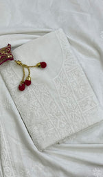 Load image into Gallery viewer, Women&#39;s Lakhnavi Handcrafted Cotton Chikankari Kurta With Dupatta Fabric - HONC0124994
