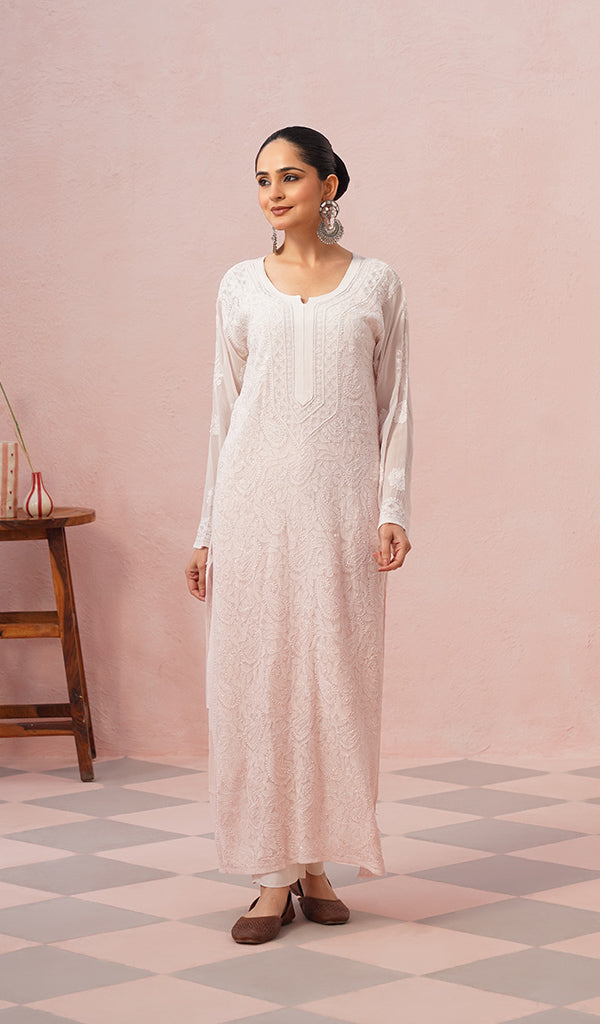 Women's Lakhnavi Handcrafted Viscose Georgette Chikankari Kurti - HONC0468462