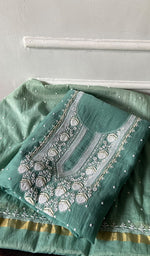 Load image into Gallery viewer, Jazba Women's Lakhnavi Handcrafted Mul Chanderi Unstitched Kurta And Dupatta Set - HONC0353911