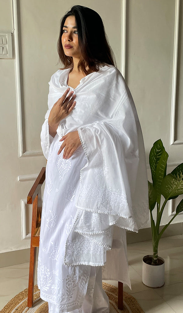 Women's Lucknowi Handcrafted Cotton Chikankari Dupatta - HONC0302712