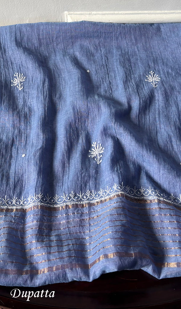 Women's Lucknowi Handcrafted Chanderi Silk Unstitched  Chikankari Full Suit Material - HONC0334684