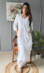 将图像加载到图库查看器中， Women&#39;s Lucknowi Handcrafted Cotton Chikankari Kurti - HONC0270124
