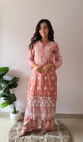 Yamika Women's Lucknowi Handcrafted Mul Chanderi Stitched Chikankari Kurta And Plazzo Set- HONC0378780