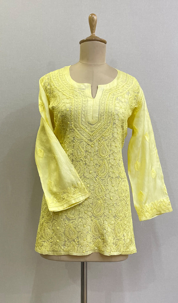 Women's Lakhnavi Handcrafted Silk Chikankari Top - HONC0176229