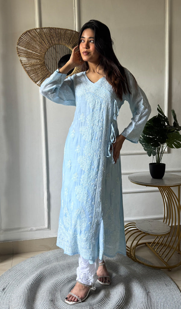 Women's Lucknowi Handcrafted Cotton Chikankari Angrakha - HONC0343793